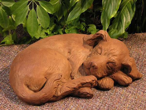 sleeping Curled Puppy concrete garden companion ornament